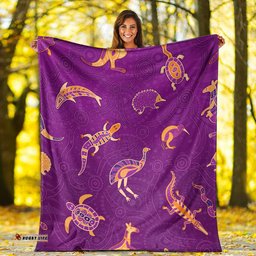 Aboriginal Art Premium Blanket Animals Australia Version Purple