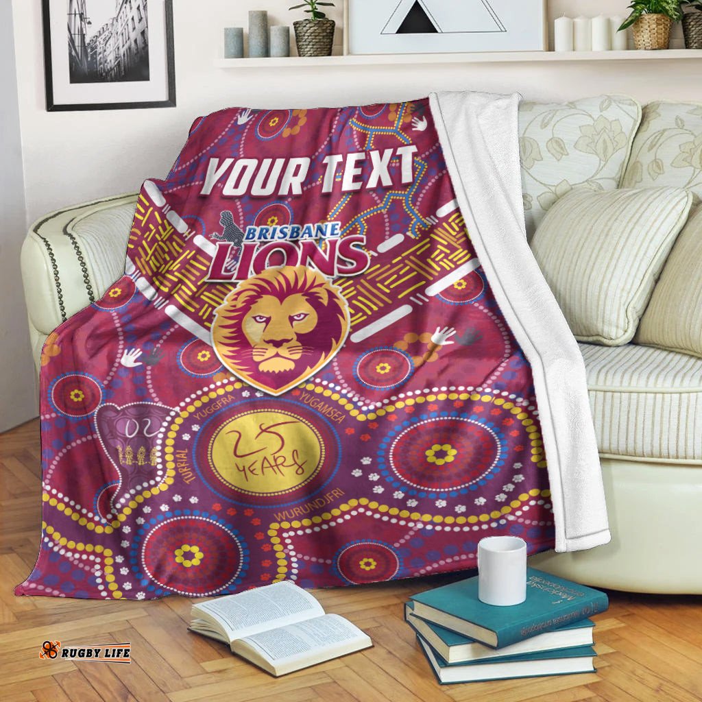 Custom Personalised Brisbane Football Permium Blanket Indigenous Pattern Go Lions Unique Version