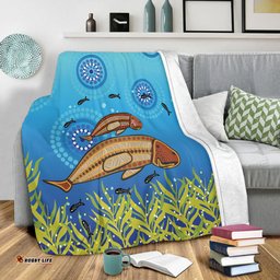 Australia Aboriginal Blanket - Mother And Baby Dugong Aboriginal Art Inspired Blanket