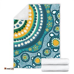 Australia Aboriginal Blanket - Turquoise Aboriginal Dot Art With Turtle  Blanket