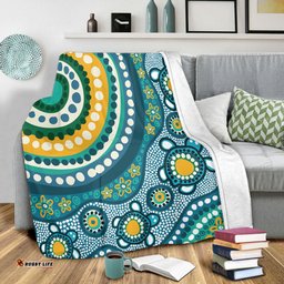 Australia Aboriginal Blanket - Turquoise Aboriginal Dot Art With Turtle  Blanket