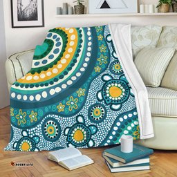 Australia Aboriginal Blanket - Turquoise Aboriginal Dot Art With Turtle  Blanket