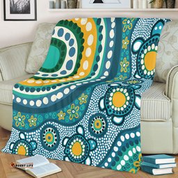 Australia Aboriginal Blanket - Turquoise Aboriginal Dot Art With Turtle  Blanket