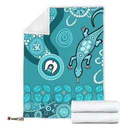 Australia Goanna Aboriginal Blanket - Indigenous Dot Goanna (Teal Blue) Blanket