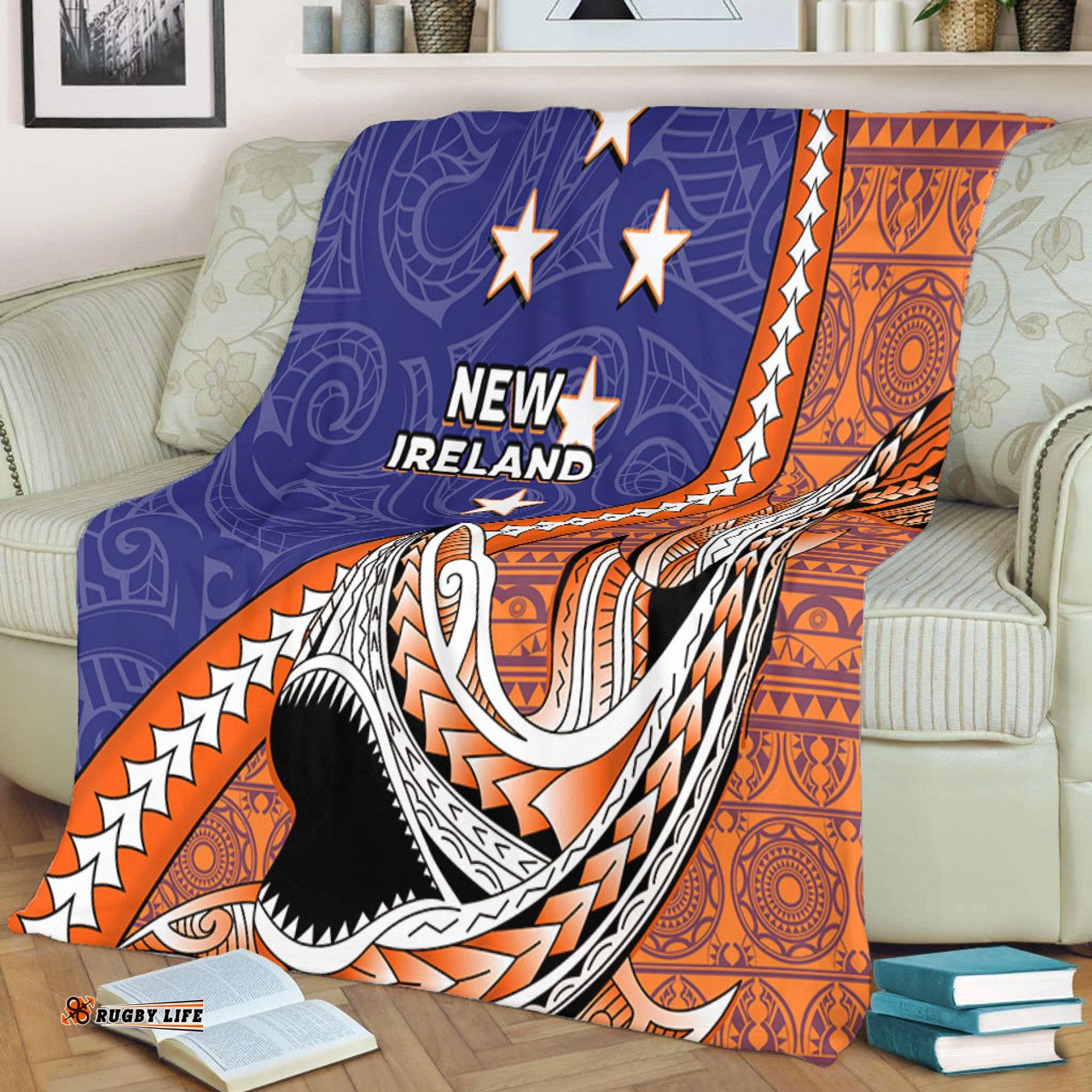 Amazing Aussie Australia South Sea Islanders New Ireland Flag With Polynesian Shark Pattern Blanket