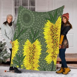 Australia Aboriginal Blanket - Yellow Bottle Brush Flora In Aboriginal Painting Blanket