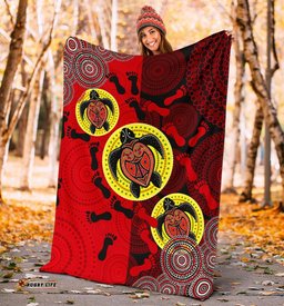 Premium Blanket Aboriginal Dot Painting Blanket Turtle