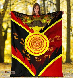 Amazing Aussie Australia Aboriginal Inspired Indigenous Flag With Footprint Hand Art Blanket