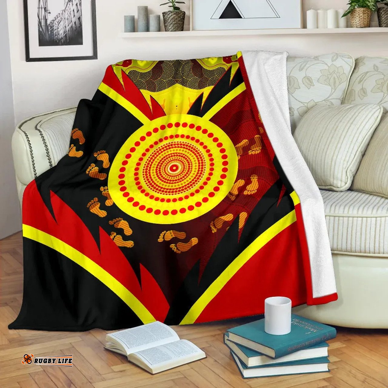 Amazing Aussie Australia Aboriginal Inspired Indigenous Flag With Footprint Hand Art Blanket