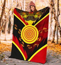 Amazing Aussie Australia Aboriginal Inspired Indigenous Flag With Footprint Hand Art Blanket