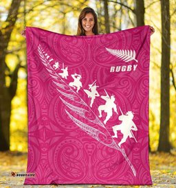 Rugby Haka Fern Premium Blanket Pink