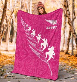 Rugby Haka Fern Premium Blanket Pink