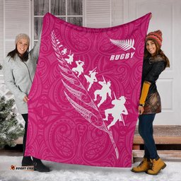 Rugby Haka Fern Premium Blanket Pink