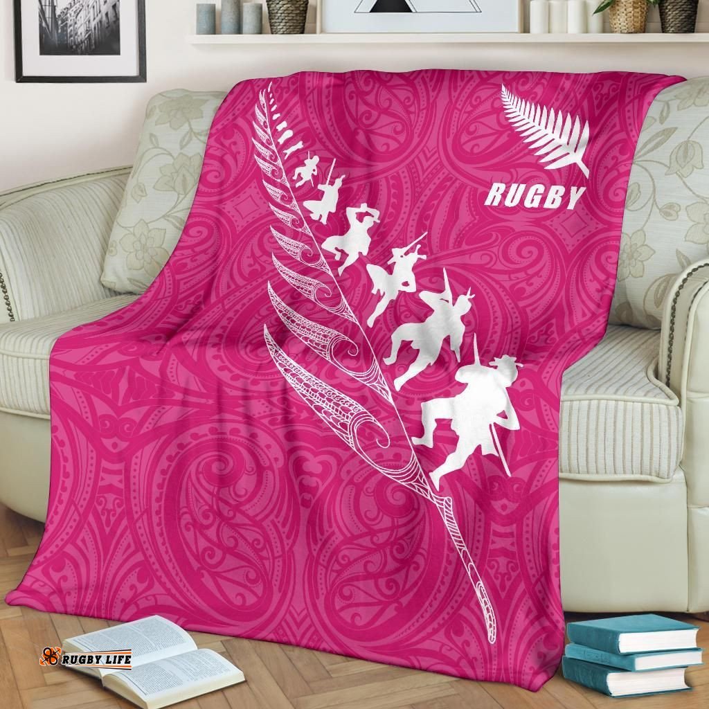 Rugby Haka Fern Premium Blanket Pink