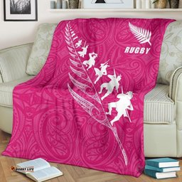 Rugby Haka Fern Premium Blanket Pink