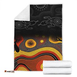 Australia Aboriginal Blanket - Dreaming Trees And Goanna In Dot Pattern Blanket