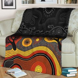 Australia Aboriginal Blanket - Dreaming Trees And Goanna In Dot Pattern Blanket
