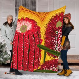 Australia Aboriginal Blanket - Aboriginal Dot Art Of Australian Native Banksia Flower Blanket