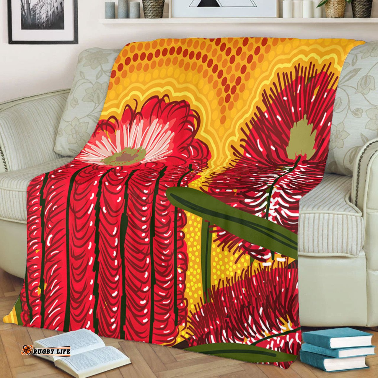 Australia Aboriginal Blanket - Aboriginal Dot Art Of Australian Native Banksia Flower Blanket