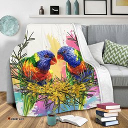 Australia Rainbow Lorikeets Blanket - Rainbow Lorikeets With Grevillea Flowers Blanket
