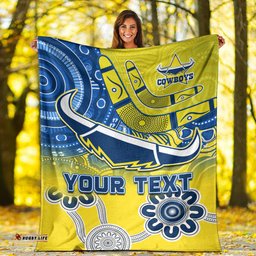 Custom Personalised Cowboys Rugby Premium Blanket Aboriginal Boomerang Go Premiers North Queensland