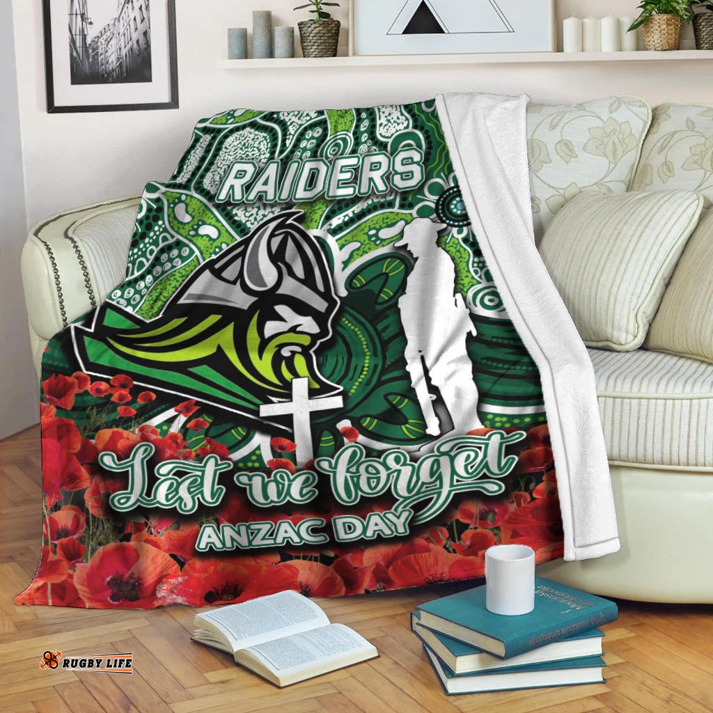 Raiders Premium Blanket ANZAC Day Poppy Flowers With Aboriginal