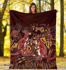 Custom Aboriginal Premium Blanket Kangaroo family with Hand Art