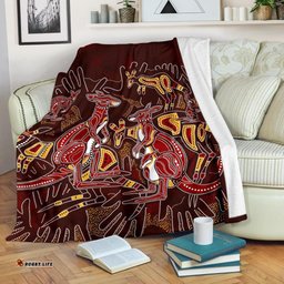 Custom Aboriginal Premium Blanket Kangaroo family with Hand Art