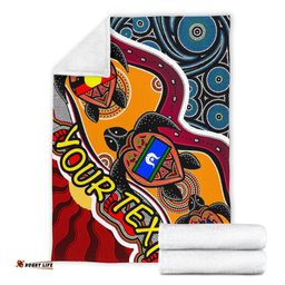 Custom Premium Blanket Australia Aboriginal Dots With Turtle and NAIDOC Flags