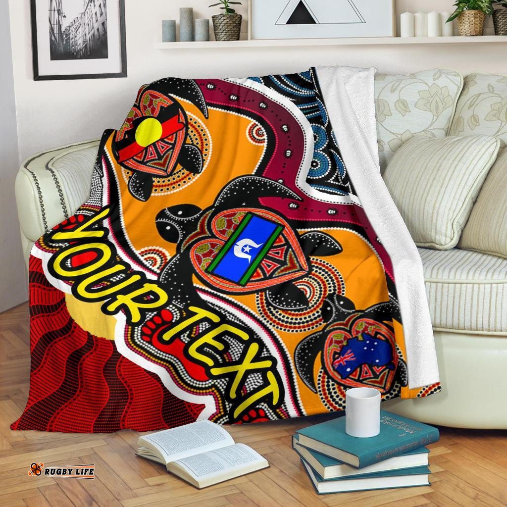 Custom Premium Blanket Australia Aboriginal Dots With Turtle and NAIDOC Flags