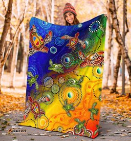 Amazing Aussie Australia Aboriginal Inspired Turtle Art Ocean Galaxy Dot Painting Blanket