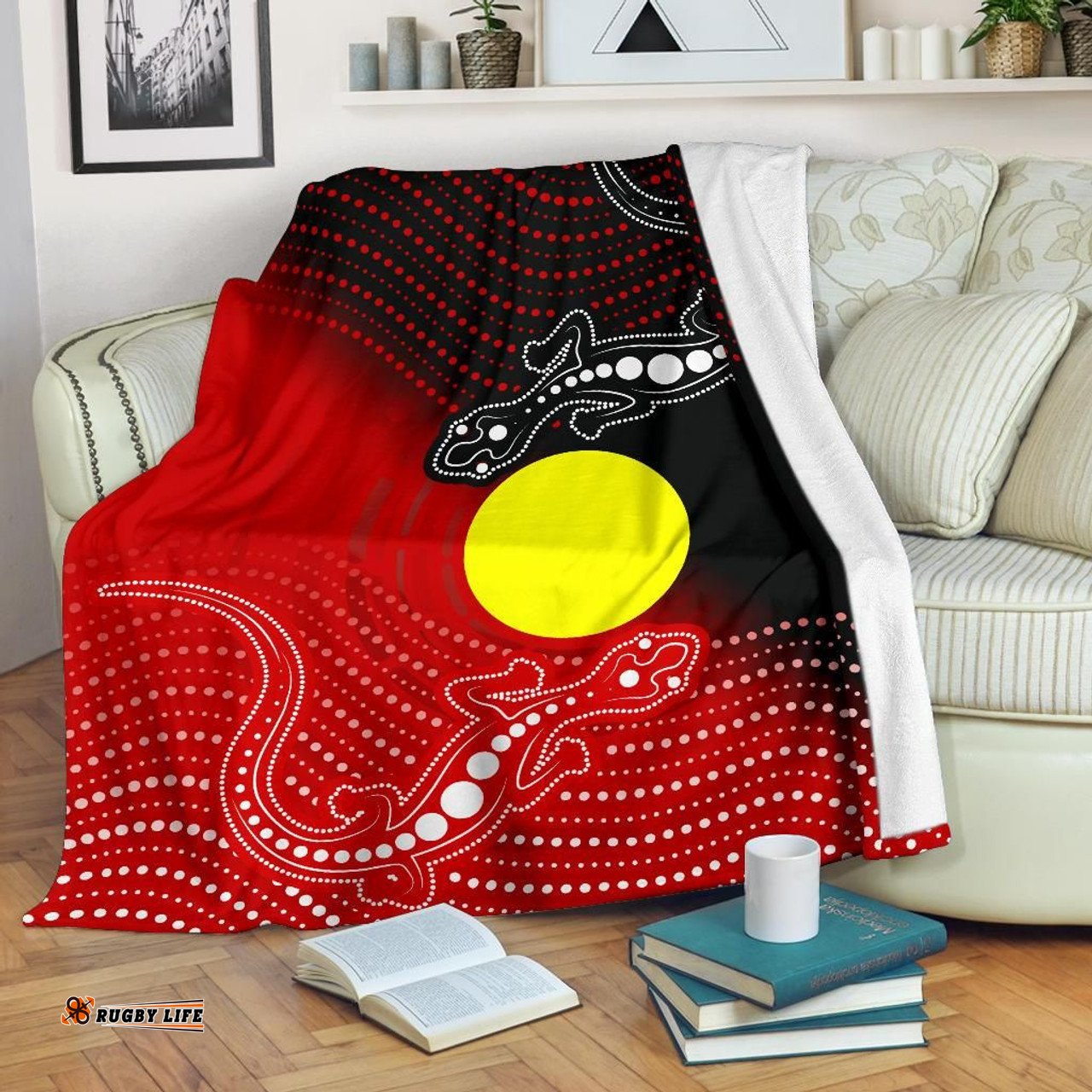 Amazing Aussie Australia Aboriginal Inspired Two Indigenous Lizard Blanket