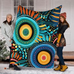 Australia Aboriginal Blanket - Traditional Australian Aboriginal Native Design (Black) Ver 4 Blanket