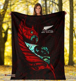 New Zealand Premium Blanket Manaia Paua Fern Wing Red