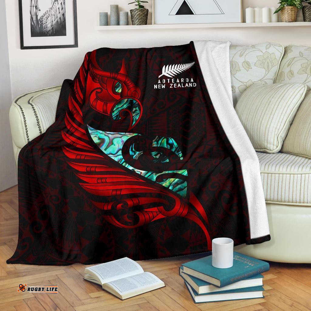 New Zealand Premium Blanket Manaia Paua Fern Wing Red