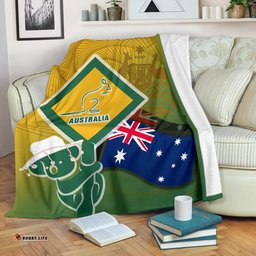 Premium Blanket Aus Flag and Coat Of Arms Blanket Kangaroo and Koala Sign
