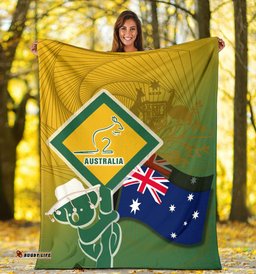 Premium Blanket Aus Flag and Coat Of Arms Blanket Kangaroo and Koala Sign