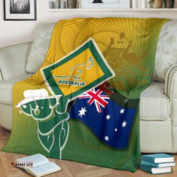 Premium Blanket Aus Flag and Coat Of Arms Blanket Kangaroo and Koala Sign