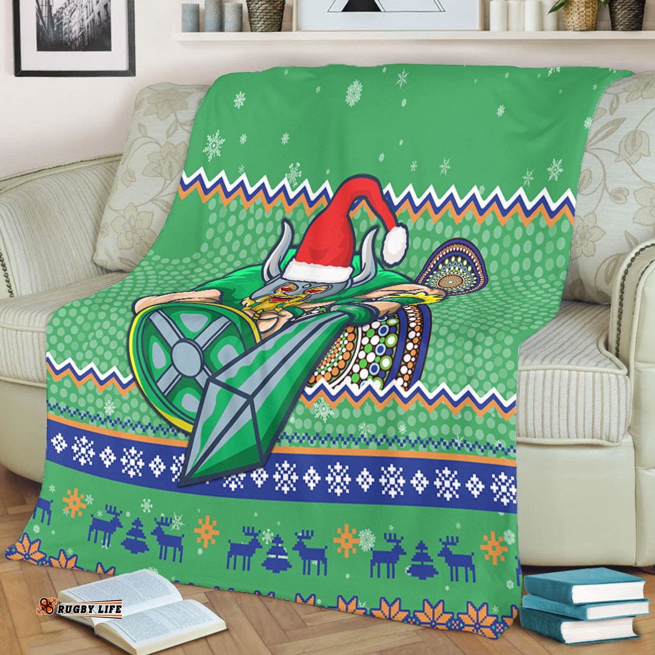 Canberra Raiders Premium Blanket - Australia Ugly Xmas With Aboriginal Patterns For Die Hard Fans