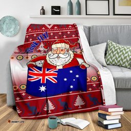 Christmas Personalised Premium Blanket Australia Santa Claus Hold The Flag Red
