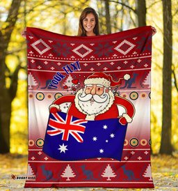 Christmas Personalised Premium Blanket Australia Santa Claus Hold The Flag Red