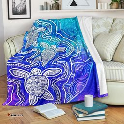 Aboriginal Premium Blanket Sea Turtle With Indigenous Patterns Blue