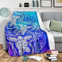Aboriginal Premium Blanket Sea Turtle With Indigenous Patterns Blue