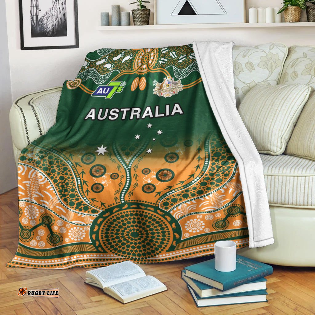 Australia Rugby Premium Blanket Aussie Sevens Green Indigenous