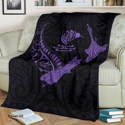 New Zealand Heart Premium Blanket Map Kiwi mix Silver Fern Pastel Purple