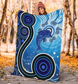 Aboriginal Premium Blanket Dolphin And Aboriginal Dot Patterns