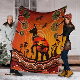 Amazing Aussie Australia Aboriginal Indigenous Kangaroo With Dot Painting Pattern Blanket