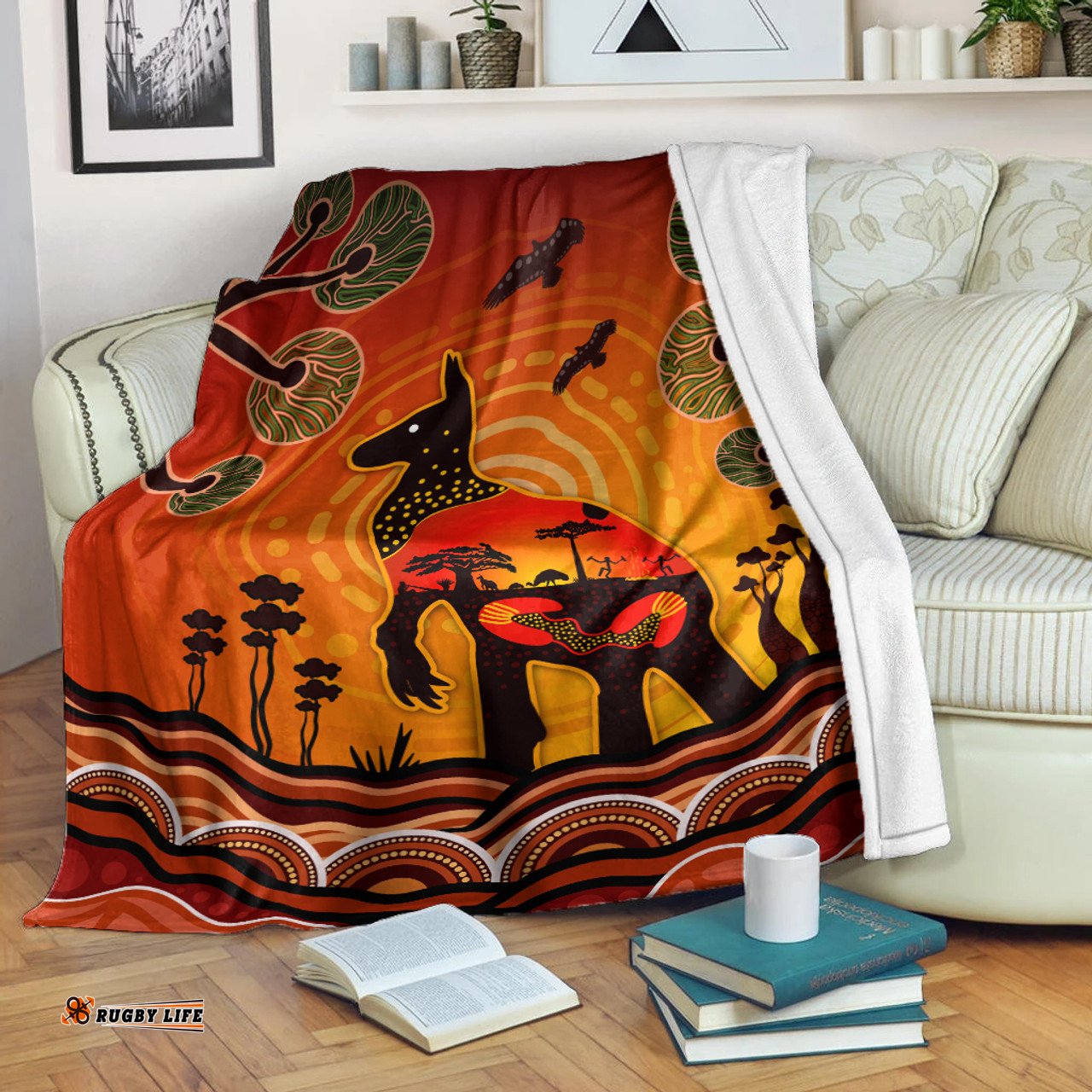 Amazing Aussie Australia Aboriginal Indigenous Kangaroo With Dot Painting Pattern Blanket