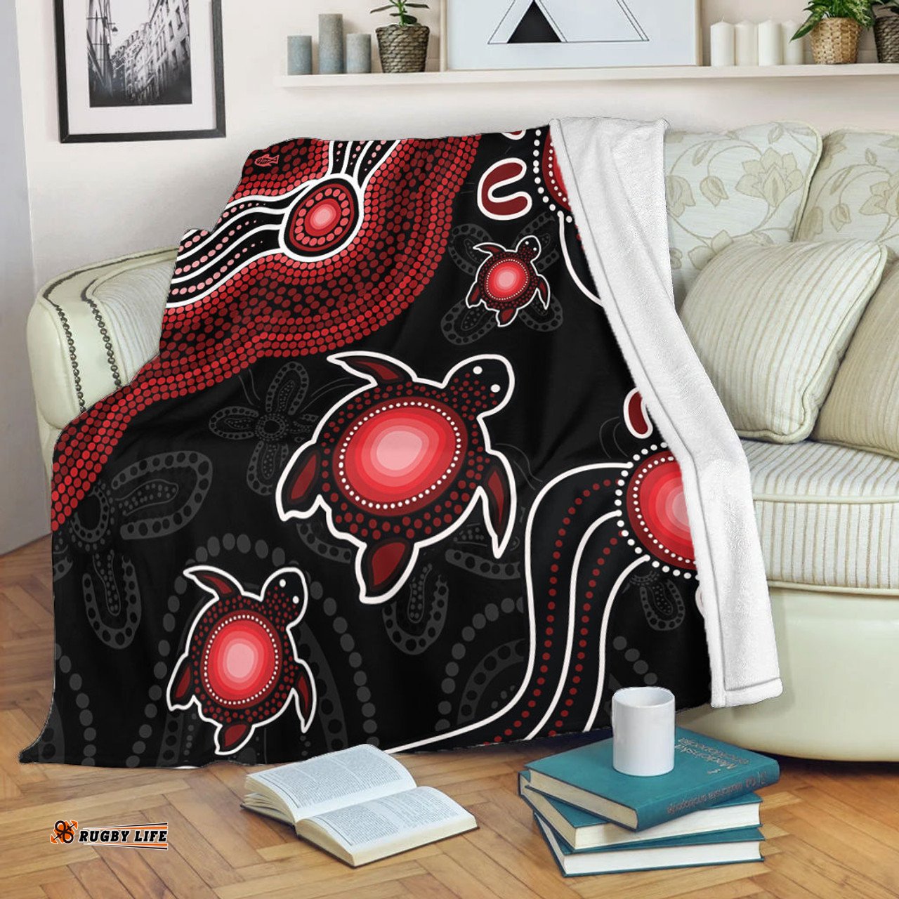 Amazing Aussie Australia Aboriginal Turtle Dreaming Journey Featuring Dot Art Red Blanket