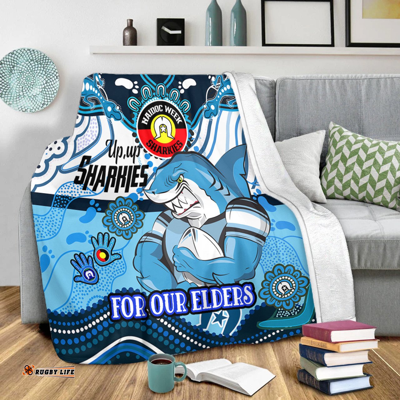 Amazing Aussie Cronulla Sutherland Sharks Naidoc Week Custom For Our Elders Home Jersey Blanket